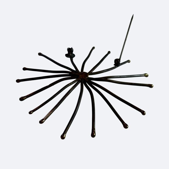 Vtg Brass Starburst Brooch Pin Mid Century MCM 2.75" Brutalist Handmade - Picture 4 of 4